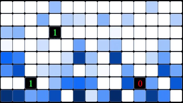 abstract binary code grid animation with numbers zero and one, digital blue matrix pattern background