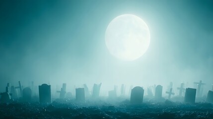 Moonlit Fog over the Old Cemetery
