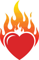 Fiery red heart symbol burning love passion emotion abstract art vector