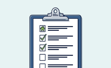 Detailed Checklist on Clipboard with House Icon for Home Inspection