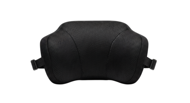Black mesh travel neck pillow isolated on transparent background