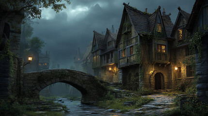 Obraz premium medieval village, AI generated