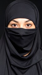 Close-up portrait of a woman wearing a black hijab