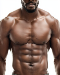 Fototapeta premium Close-up view of a heavily muscled male torso showing defined chest and abdominal muscles