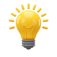 Yellow Light Bulb Emitting Light Rays on Transparent Background
