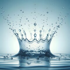 High-Speed Capture of a Pristine Water Drop Impact Creating an Elegant Crown Splash and Dynamic Ripples on a Serene Blue Surface, Symbolizing Purity and Refreshment