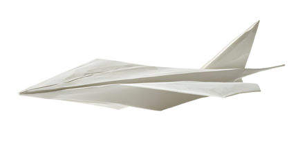 Minimalist paper airplane flying gracefully on transparent background perfect for creative design, education, and playful digital projects