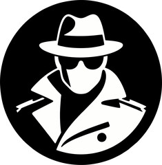 Minimalist Noir Detective Silhouette with Fedora and Trench Coat – Secret Agent Avatar © Gian