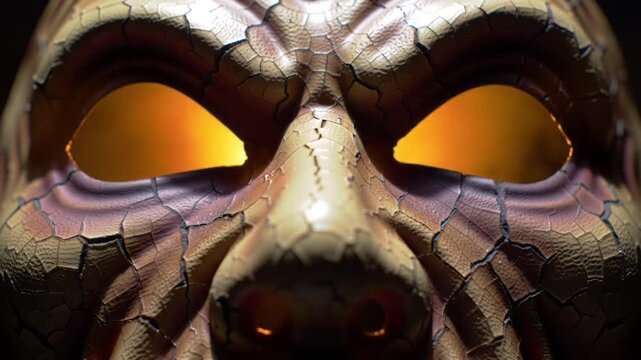 Closeup of a detailed reptile face revealing textured scales and piercing eyes