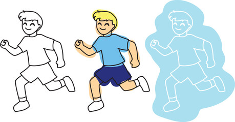 young man jogging, drawing in different colors