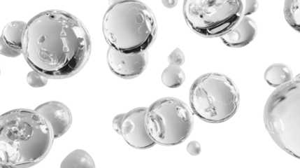 Floating translucent spheres against a spotless isolated field enhance visual clarity and