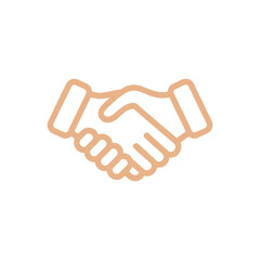 Beige handshake icon on white background symbolizing agreement, partnership, and successful negotiations