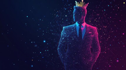 Obraz premium King, success, leader, businessman, profile, crown, power, authority, victory, achievement, wealth, ambition, digital art.