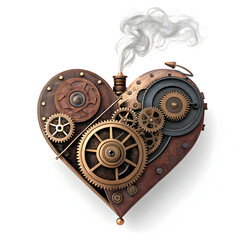 Fototapeta premium A steampunk mechanical heart with gears and smoke, symbolizing industrial beauty, retro-futuristic design