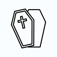 Outlined Icon of a Coffin with a Cross for Funeral Design Concepts