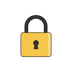 Vector illustration of yellow padlock icon representing security, privacy, safety, and data protection in minimal flat style