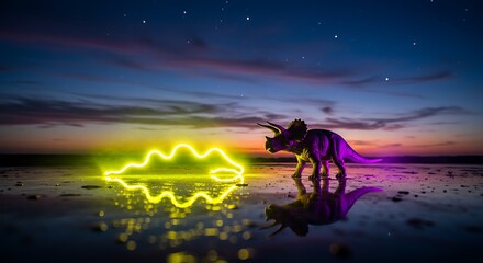Neon Dinosaur Sunset: A Prehistoric Encounter