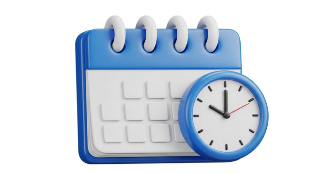 3D calendar and clock icon for time management and appointment scheduling on a Transparent Background