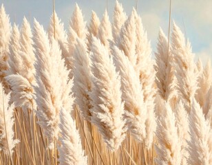 Elegant Pampas Grass Field Illuminated by Gentle Sunlight in Serene Nature