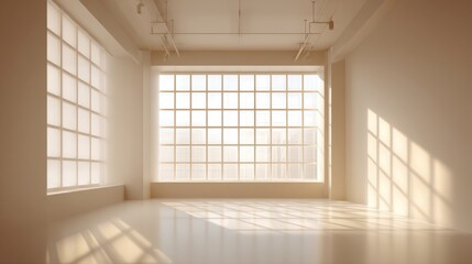 Obraz premium Bright Empty Room with Large Windows and Natural Light, Ideal for Commercial Use