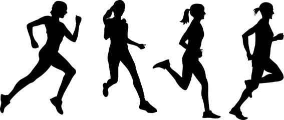 silhouette running woman girl posture black shapes graphic on white background