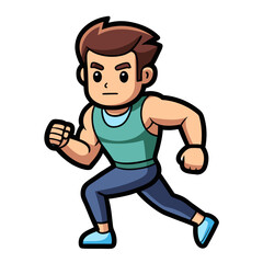 Cartoon Fitness Man Icon Strong Athlete Running Workout Character Vector Illustration
