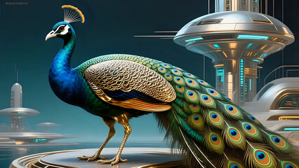 Peacock with feathers