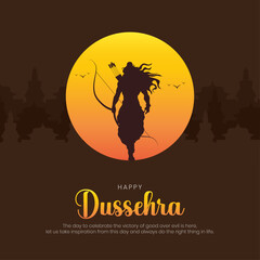 Happy Dussehra Post and Greeting Card Design. Dusshera Festival Celebration with Lord Rama Vector Illustration