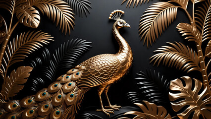 Peacock  on a metallic background,wall decor 