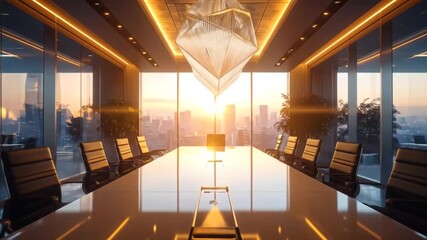 Modern Conference Room with City View at Sunset - Business Meeting Space - Powered by Adobe
