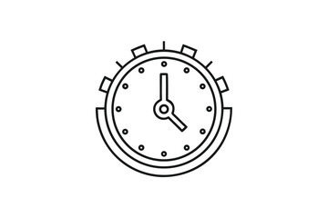 Minimalist Clock Icon with Outline Design, Hour Markers, on White Background