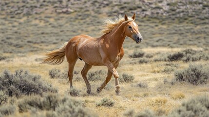 Obraz premium Wild horse in a sun-drenched desert landscape