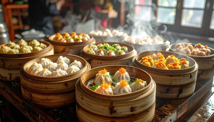 Steamed dumplings in bamboo baskets (1)