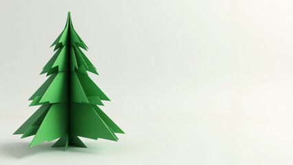 A green origami christmas tree on a white background.