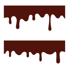 Set of melted chocolate drips isolated on white background. perfect for dessert, sweet topping, cocoa cream design, and food decoration.