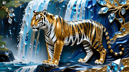Tiger in the forest ner a waterfall 