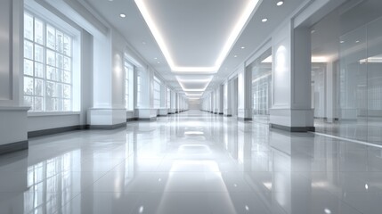 Clean Modern Hallway with Polished Floors and Natural Light, Perfect for Commercial Spaces and Real Estate