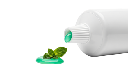 Toothpaste tube squeezing out mint toothpaste isolated on transparent background