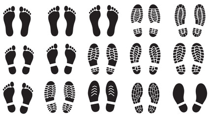 Human footprint shoe print icon and silhouette graphic resourse elements vector design barefoot