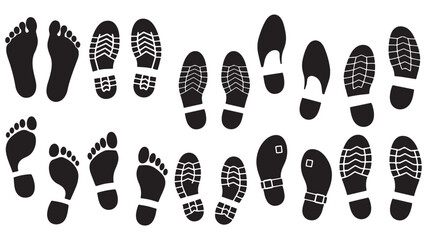 Human footprint shoe print icon and silhouette graphic resourse elements vector design barefoot