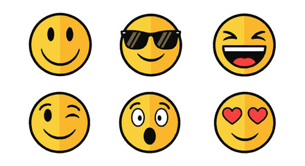 Fototapeta premium Collection of Six Yellow Emoji Icons with Various Expressions