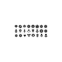 Black flower vector set feature abstract floral design silhouettes, and geometric patterns. Ideal for decoration, logos, and design projects.