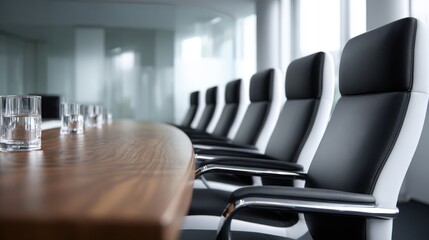 Empty Modern Conference Room with Stylish Chairs and Wooden Table Ready for Corporate Meeting