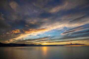 Panoramic view of Argentino Lake, Patagonia Argentina, at sunset