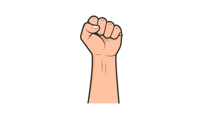 A raised fist, a symbol of resistance and solidarity, is depicted in a bold, graphic style.