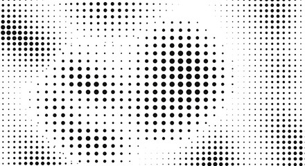 Abstract halftone pattern featuring a variety of dot sizes and densities, creating a textured, dynamic visual effect.