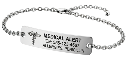Medical alert bracelet with medical symbol isolated on transparent background