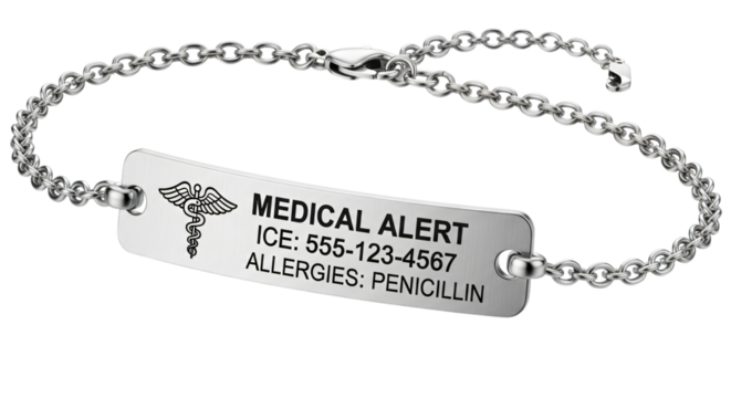 Medical alert bracelet with medical symbol isolated on transparent background