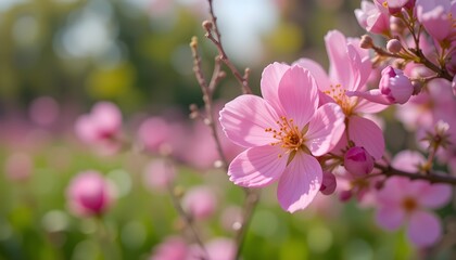 Obraz premium Beautiful Spring Flowers Background with Delicate Pink Blossom Blooms