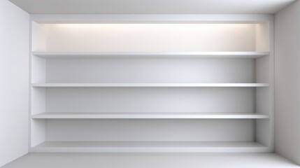 Empty White Shelves Built into Wall Recess, Ideal for Product Mockups and Display Scenarios